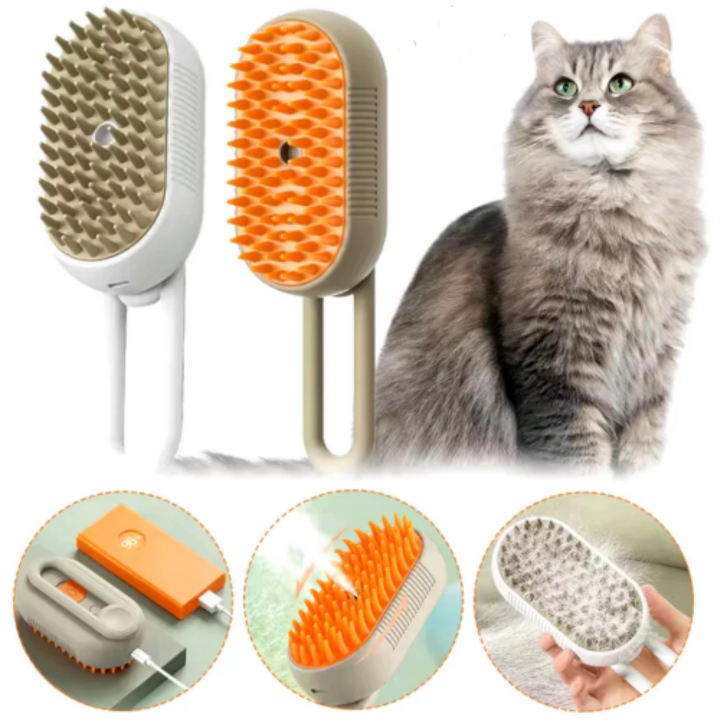 PELURE® Cepillo 3 en 1 para Mascotas – Vapor, Limpieza y Comodidad